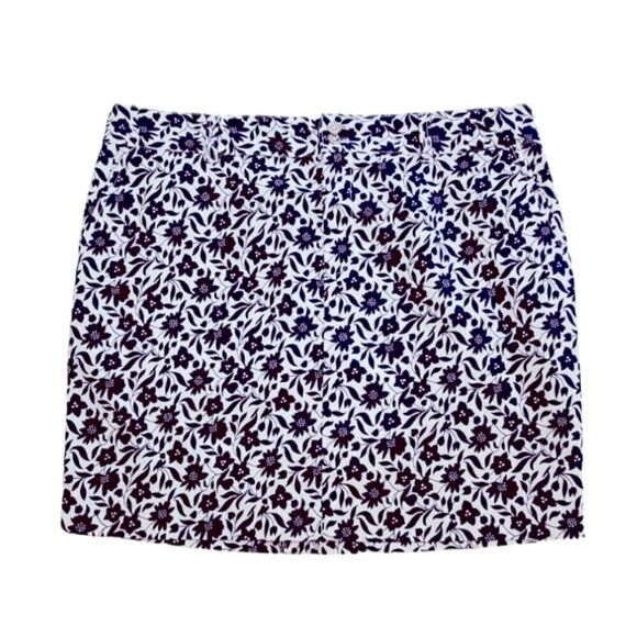 Chaps Blue Textured Floral Print 100% Cotton Mini Skirt Size 14 - Picture 1 of 5